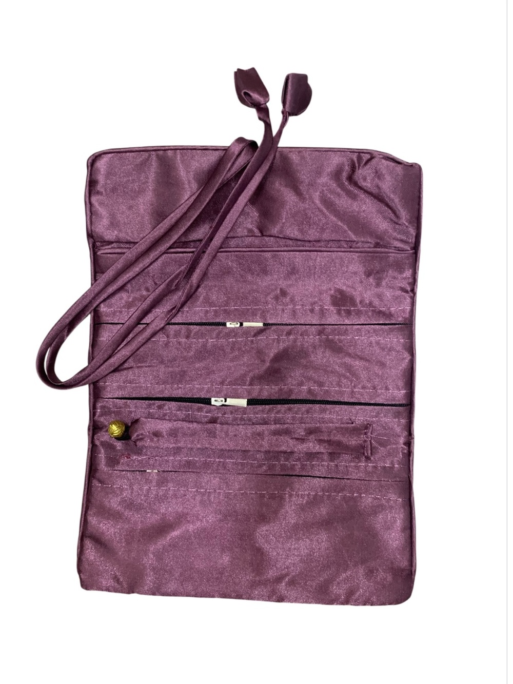 Embroidered Jewelry Travel Bag in Luxurious Purple Satin - New - Picture 3 of 5